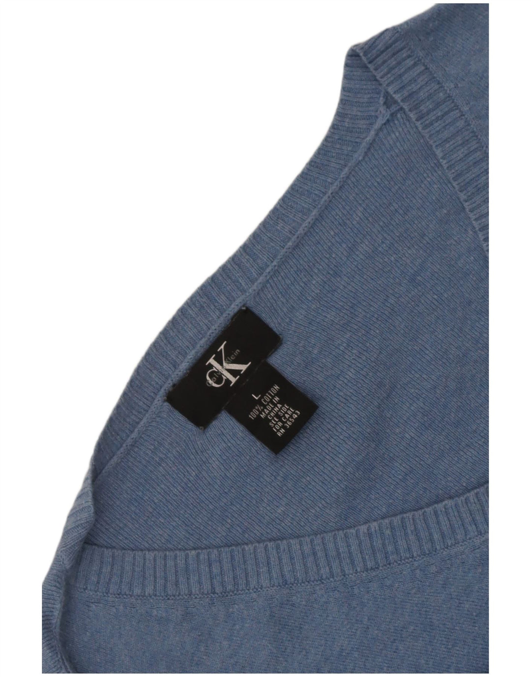 Calvin Klein Mens V-Neck Jumper Sweater Large Blue Cotton
