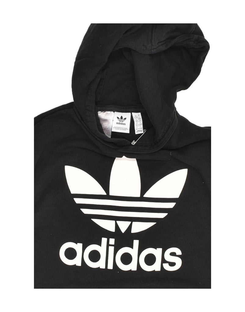 ADIDAS Boys Graphic Hoodie Jumper 13-14 Years Black Cotton | Vintage Adidas | Thrift | Second-Hand Adidas | Used Clothing | Messina Hembry 