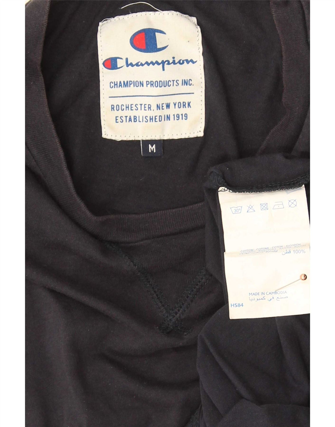 Champion Mens Top Long Sleeve Medium Navy Blue Cotton