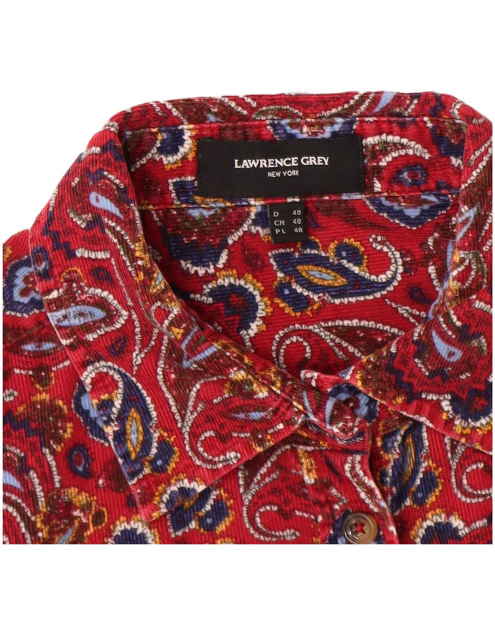 LAWRENCE GREY Womens Corduroy Shirt EU 40 Medium Red Paisley Cotton