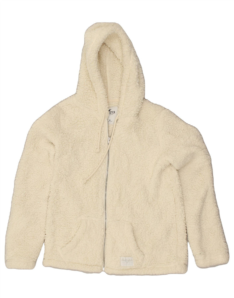 HOLLISTER Womens Hooded Fleece Jacket UK 14 Medium Beige Polyester | Vintage Hollister | Thrift | Second-Hand Hollister | Used Clothing | Messina Hembry 