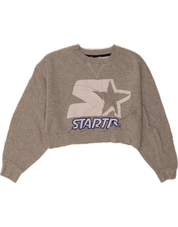 STARTER Womens Crop Graphic Sweatshirt Jumper UK 10 Small Grey Cotton Vintage Starter and Second-Hand Starter from Messina Hembry 