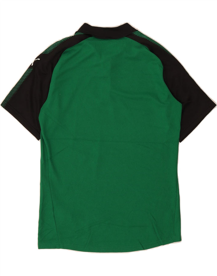 PUMA Mens Polo Shirt Medium Green Colourblock Polyester Vintage Puma and Second-Hand Puma from Messina Hembry 