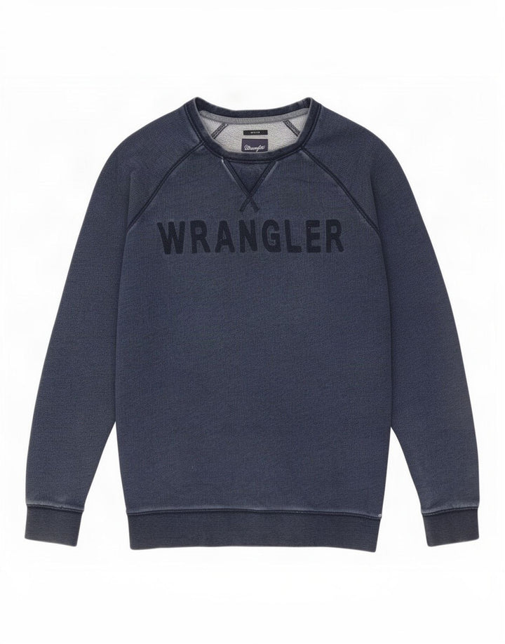 Wrangler Mens Graphic Sweatshirt Jumper Large Navy Blue Cotton