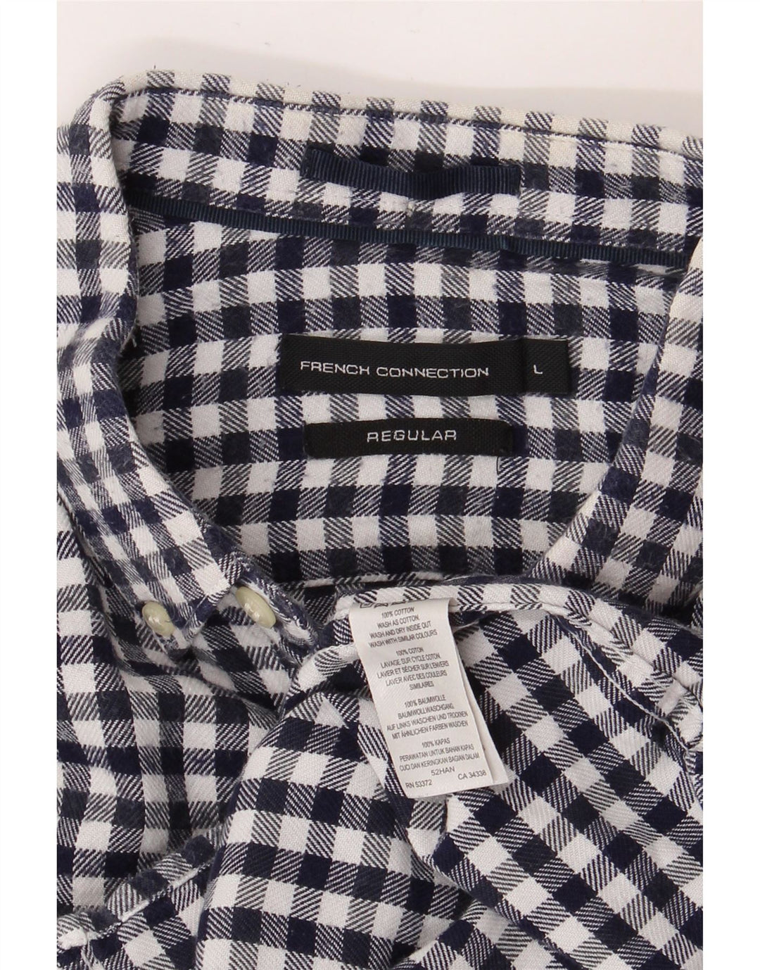 FRENCH CONNECTION Mens Regular Flannel Shirt Large Navy Blue Gingham