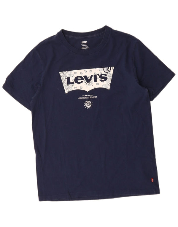 Levi's Womens Standard Graphic T-Shirt Top UK 14 Medium Navy Blue Cotton