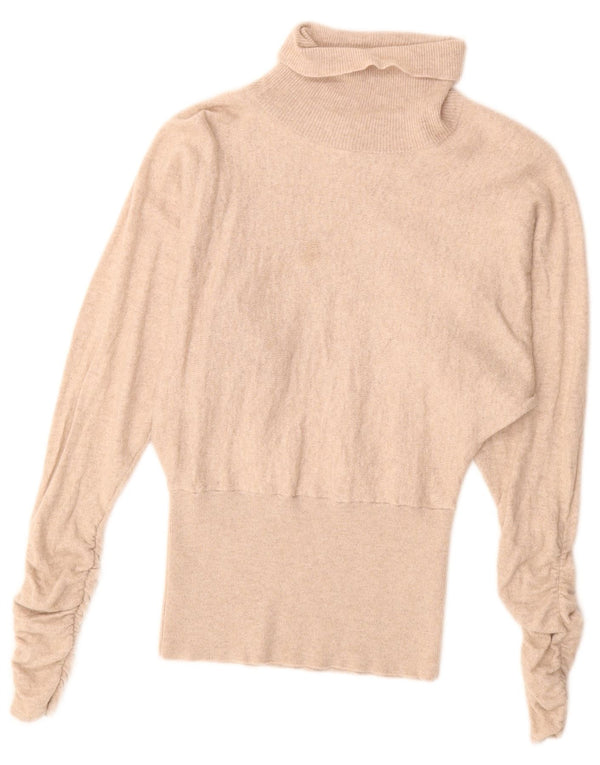 Reiss Womens Batwing Roll Neck Jumper Sweater UK 10 Small Beige Wool
