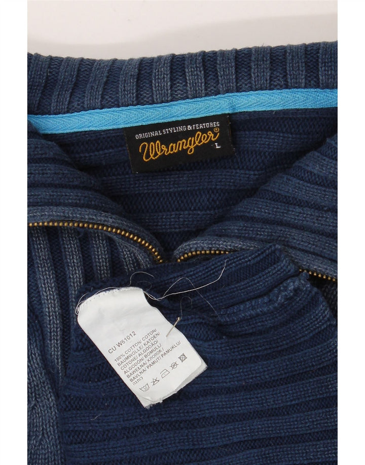 Wrangler Mens Zip Neck Jumper Sweater Large Navy Blue Cotton