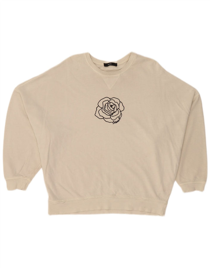 Diesel Womens Oversized Graphic Sweatshirt Jumper UK 12 Medium White Floral