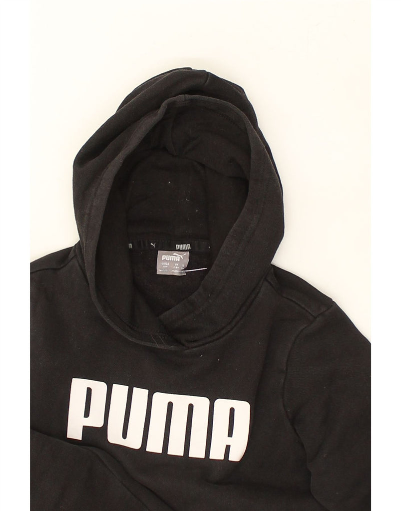 PUMA Boys Graphic Hoodie Jumper 7-8 Years Black Cotton | Vintage Puma | Thrift | Second-Hand Puma | Used Clothing | Messina Hembry 