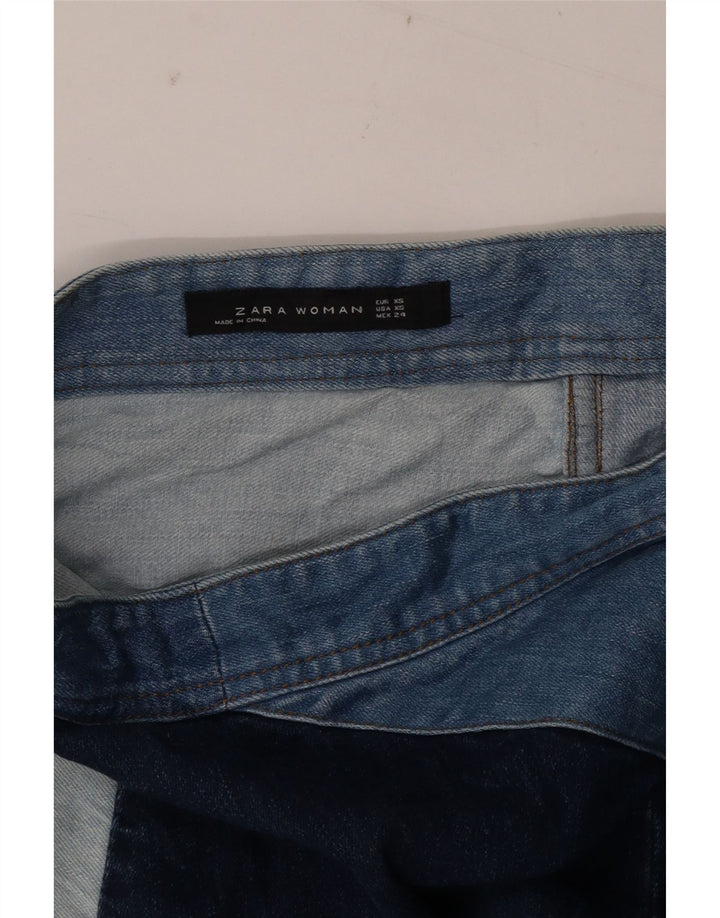 ZARA Womens Mini Denim Skirt XS W24 Blue Colourblock