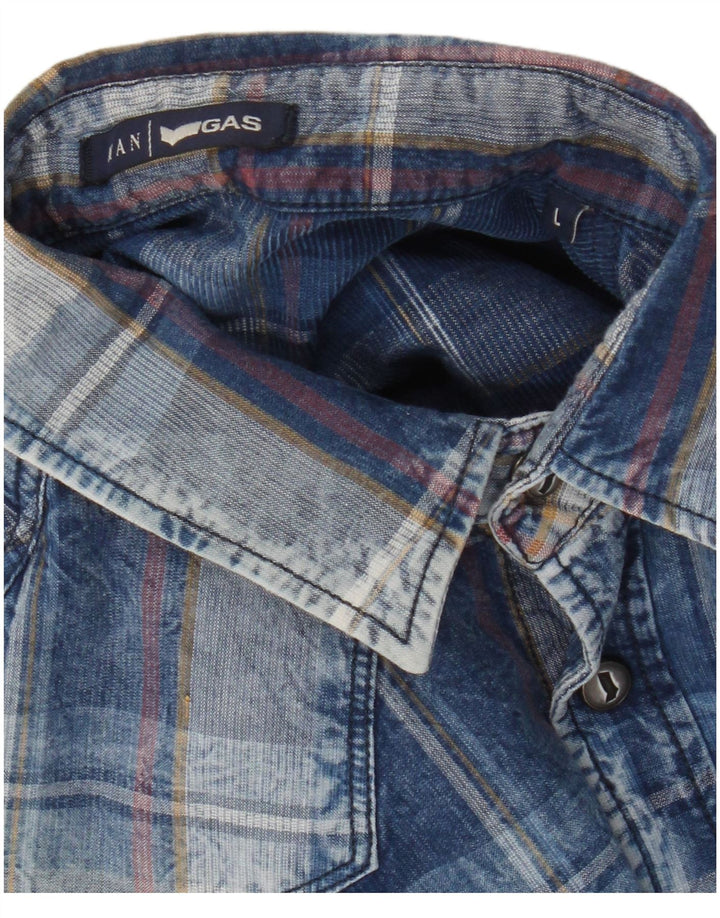 Gas Mens Western Shirt Large Blue Plaid