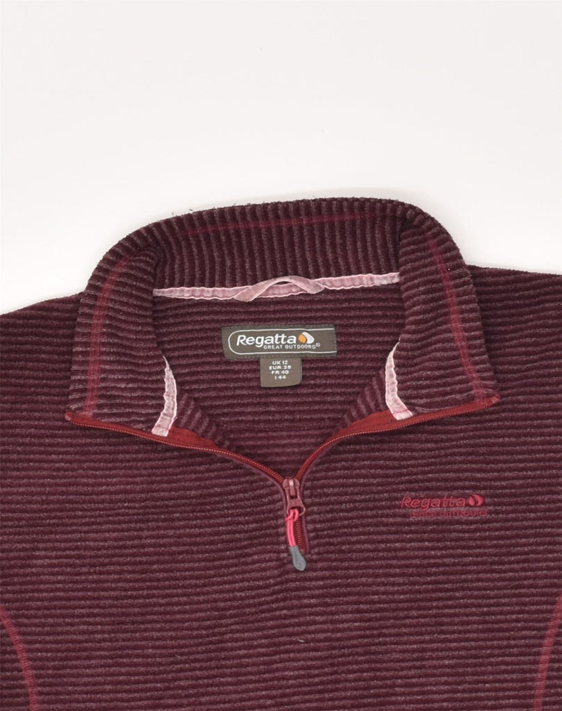 REGATTA Womens Zip Fleece Jumper UK 12 Medium Maroon Striped Polyester | Vintage Regatta | Thrift | Second-Hand Regatta | Used Clothing | Messina Hembry 