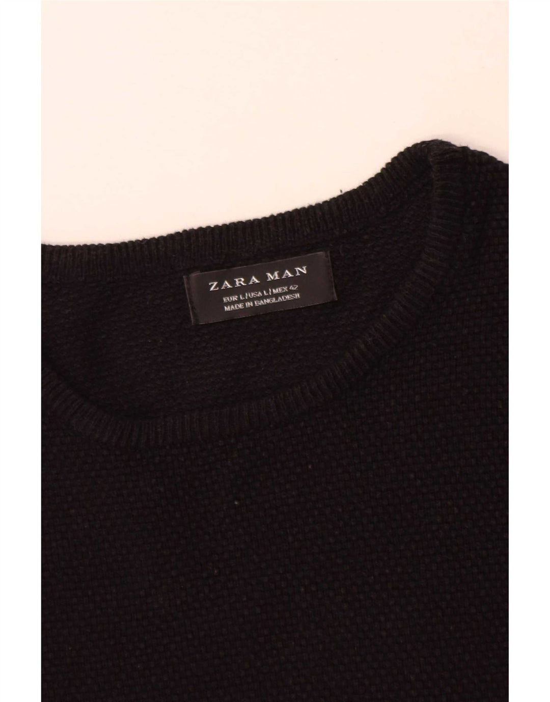 Zara Mens Crew Neck Jumper Sweater Large Black Cotton