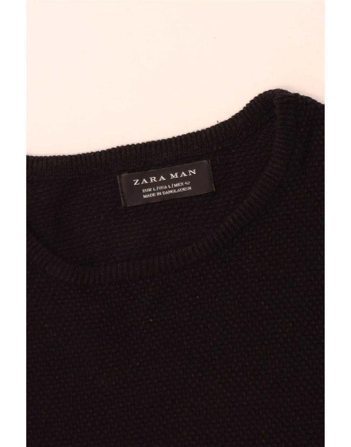 Zara Mens Crew Neck Jumper Sweater Large Black Cotton