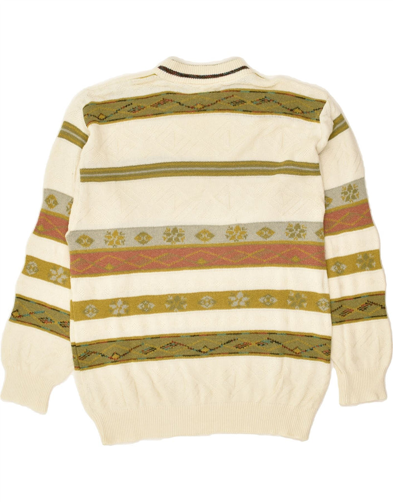 VINTAGE Mens Crew Neck Jumper Sweater Medium Beige Fair Isle Polyacrylic Vintage Vintage and Second-Hand Vintage from Messina Hembry 