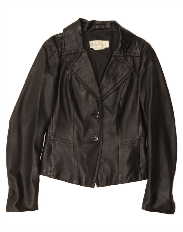 MAX MARA Womens Leather Jacket UK 8 Small Black Leather Vintage Max Mara and Second-Hand Max Mara from Messina Hembry 