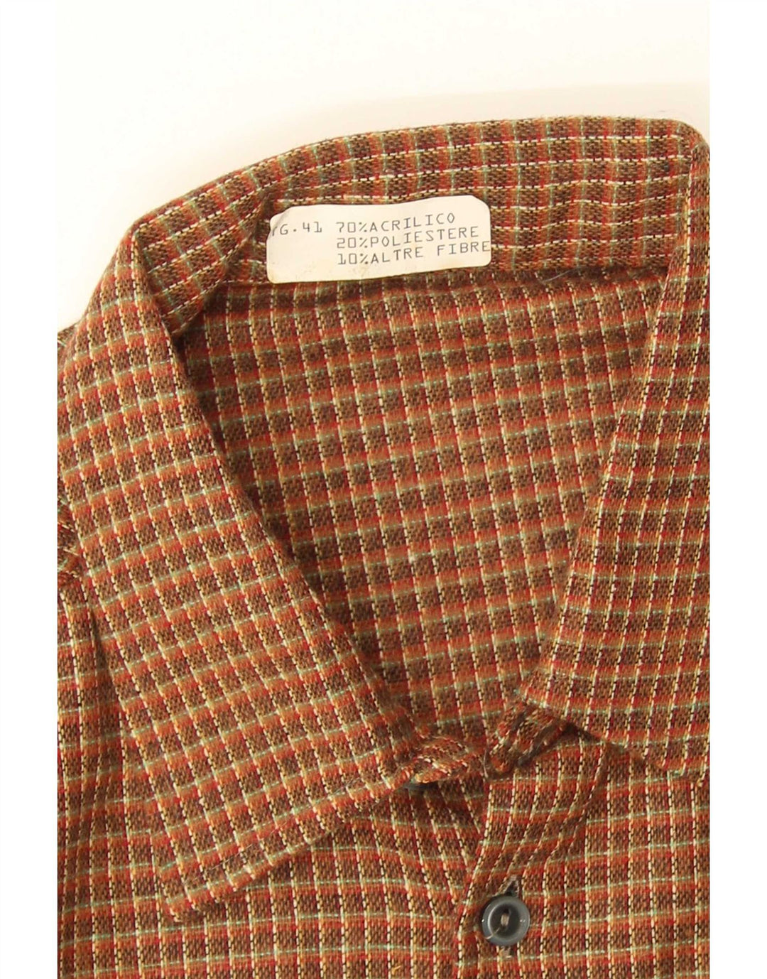 Vintage Mens Shirt Size 41 Medium Brown Check Acrylic