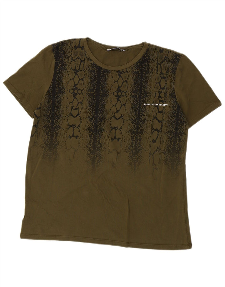 ZARA Womens T-Shirt Top UK 12 Medium Khaki Animal Print