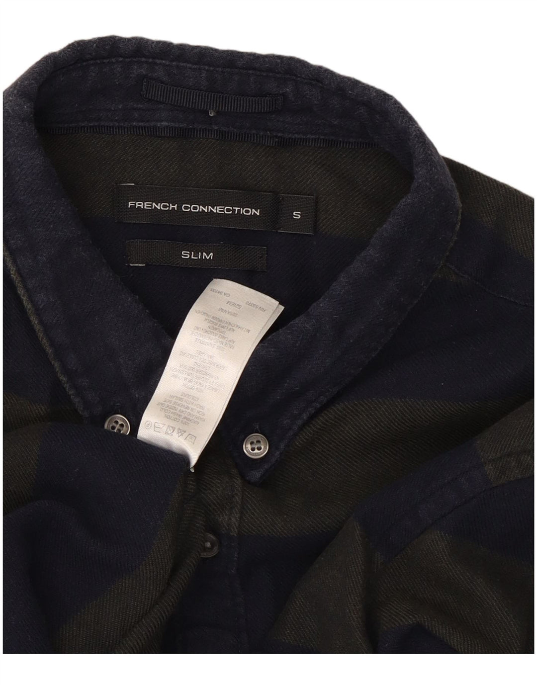 French Connection Mens Slim Flannel Shirt Small Navy Blue Striped Cotton