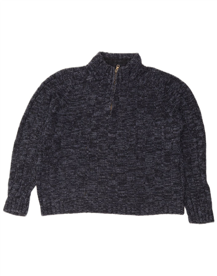 MARKS & SPENCER Womens Zip Neck Jumper Sweater UK 16 Large Navy Blue