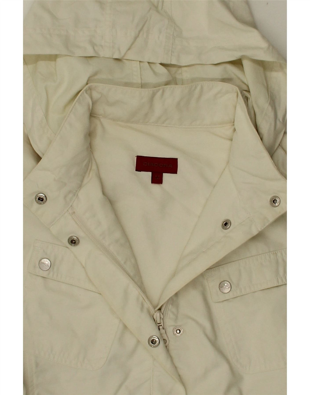 DIADORA Womens Hooded Windbreaker Jacket UK 14 Medium Off White Cotton Vintage Diadora and Second-Hand Diadora from Messina Hembry 
