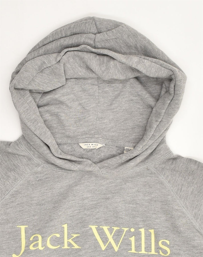 JACK WILLS Womens Graphic Hoodie Jumper UK 12 Medium  Grey Cotton | Vintage Jack Wills | Thrift | Second-Hand Jack Wills | Used Clothing | Messina Hembry 