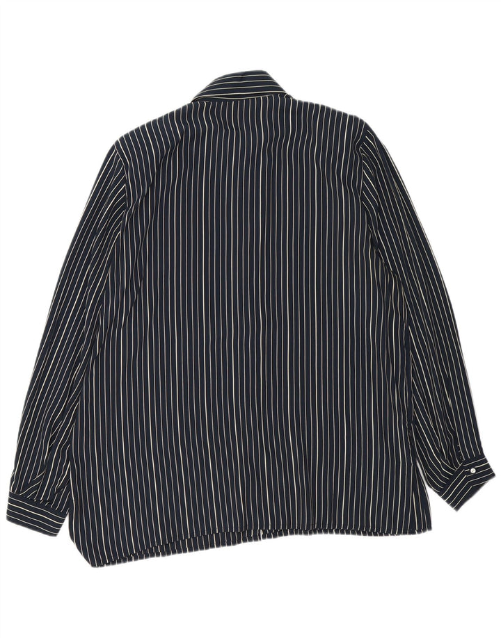 VINTAGE Womens Shirt Blouse IT 50 XL Navy Blue Pinstripe Silk