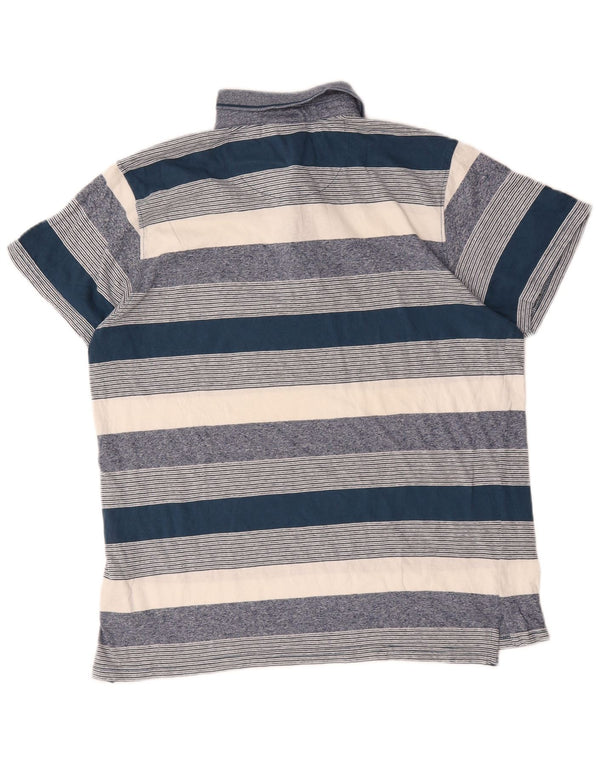 Pierre Cardin Mens Regular Fit Polo Shirt Large Navy Blue Striped Cotton