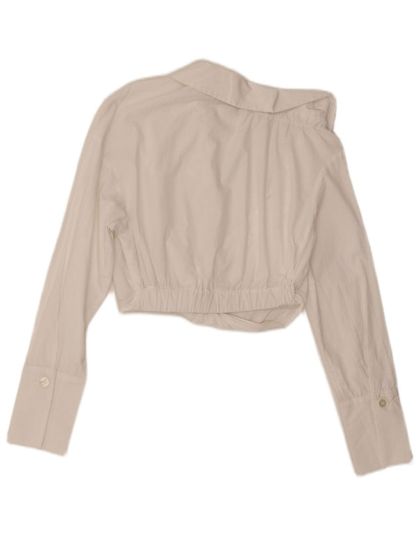 Zara Womens Crop Long Sleeve Blouse Top UK 10 Small White Cotton