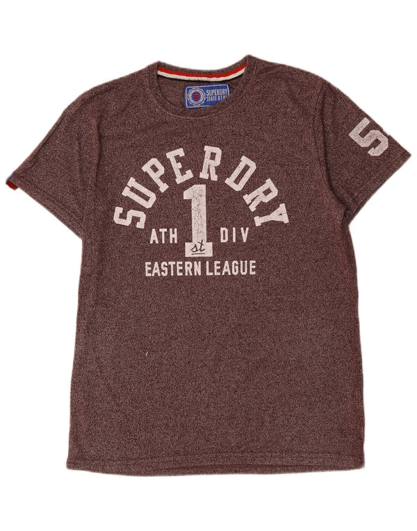 Superdry Mens Graphic T-Shirt Top Large Burgundy Flecked Cotton