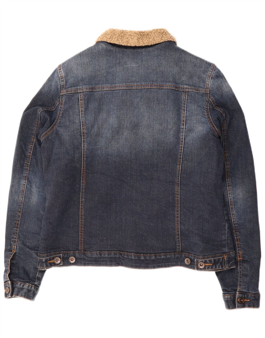 FAT FACE Womens Sherpa Denim Jacket UK 12 Medium  Blue Cotton