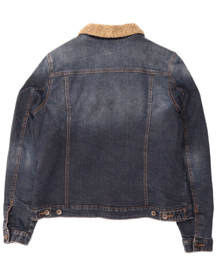 FAT FACE Womens Sherpa Denim Jacket UK 12 Medium  Blue Cotton
