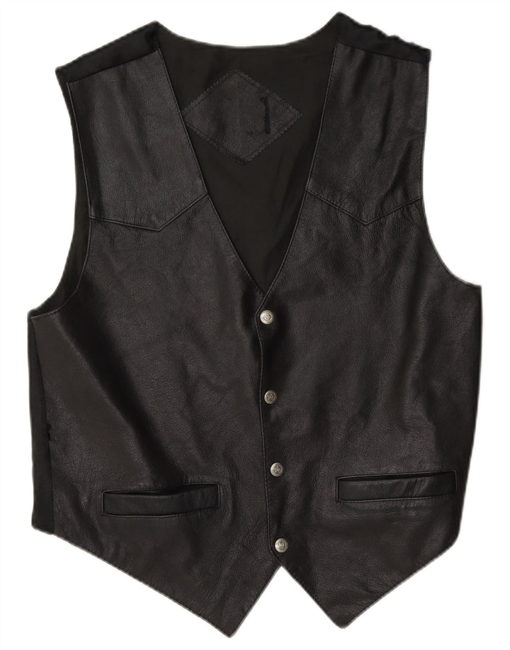 Vintage Mens Leather Waistcoat Small Black