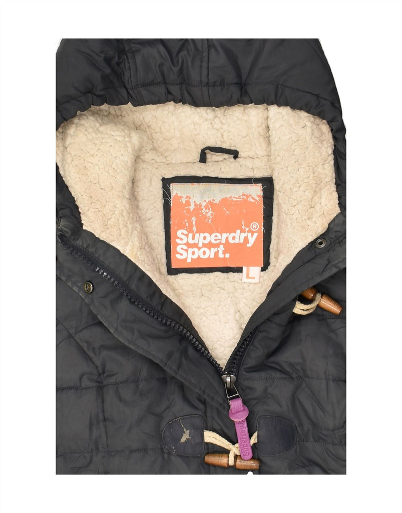 SUPERDRY Womens Hooded Padded Jacket UK 14 Large Grey Polyester | Vintage Superdry | Thrift | Second-Hand Superdry | Used Clothing | Messina Hembry 