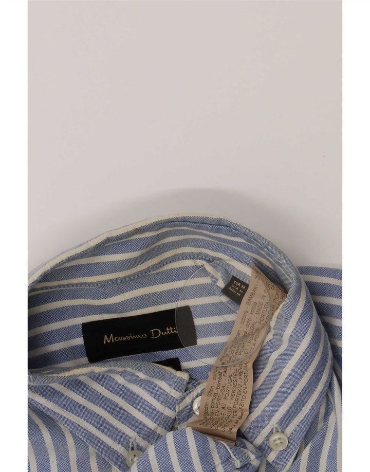Massimo Dutti Mens Shirt Medium Blue Striped Cotton