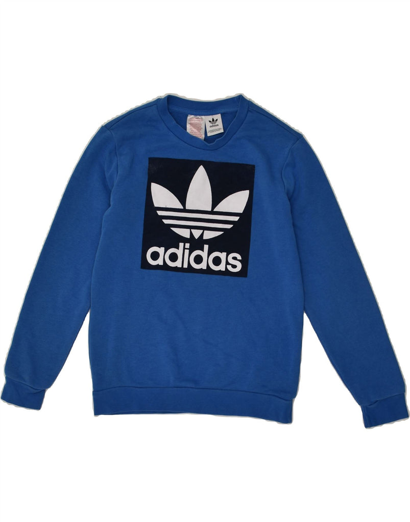 ADIDAS Boys Graphic Sweatshirt Jumper 8-9 Years Blue Cotton | Vintage Adidas | Thrift | Second-Hand Adidas | Used Clothing | Messina Hembry 