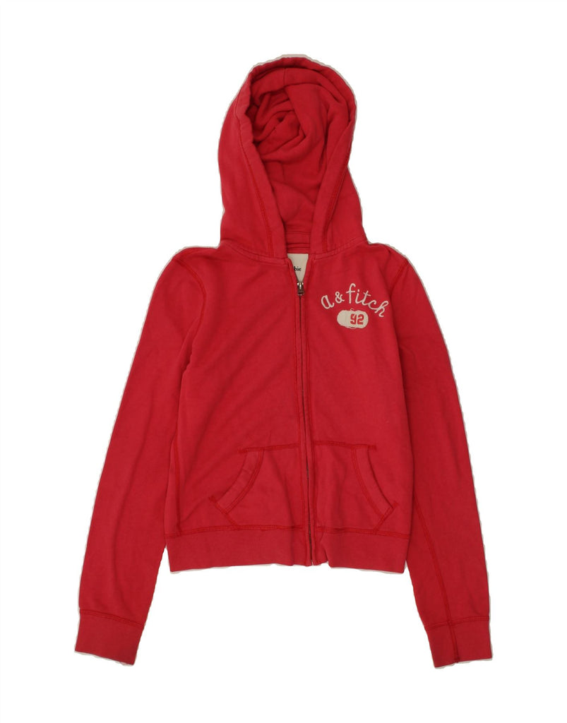 ABERCROMBIE & FITCH Girls Graphic Zip Hoodie Sweater 10-11 Years Large Red Vintage Abercrombie & Fitch and Second-Hand Abercrombie & Fitch from Messina Hembry 