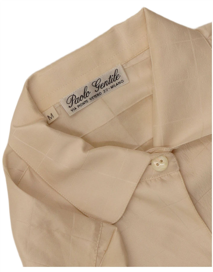 Vintage Womens Shirt Blouse UK 14 Medium Beige Check