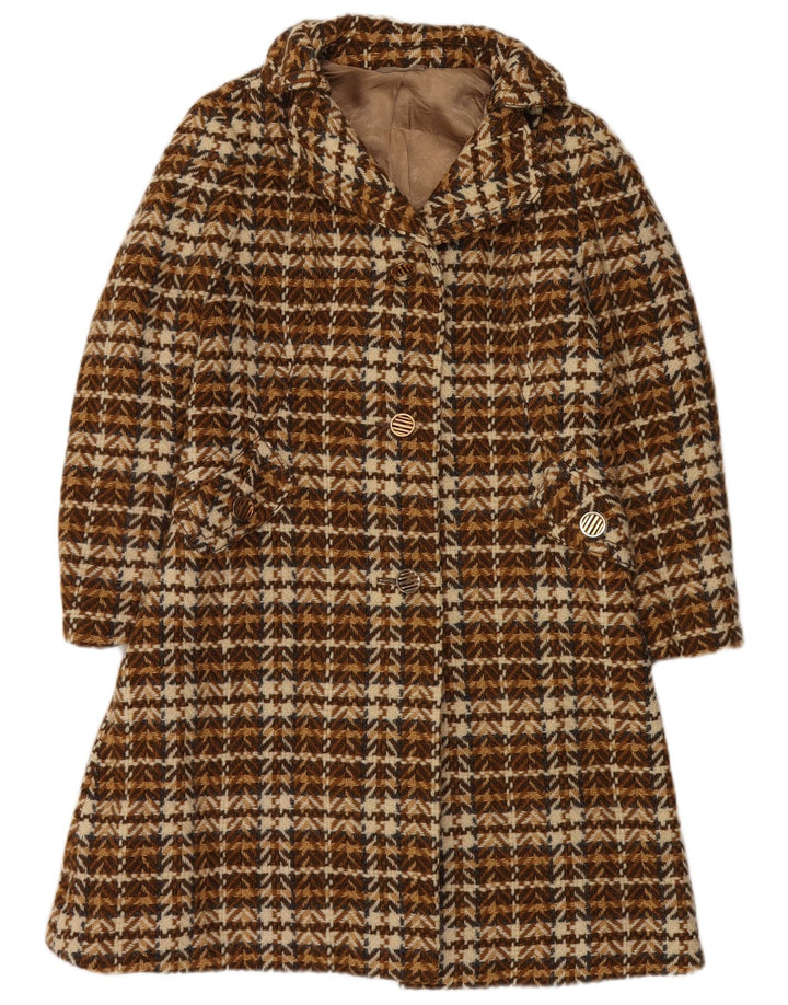 Vintage Womens Overcoat UK 8 Small Brown Herringbone Wool
