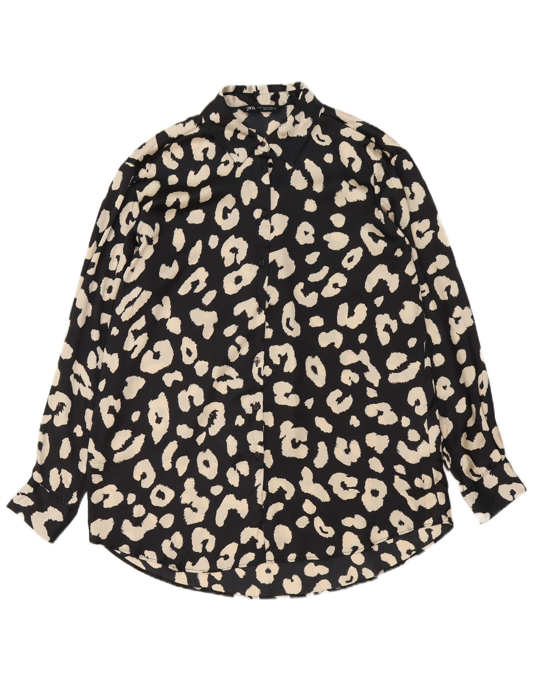 Zara Womens Shirt Blouse UK 14 Medium Black Animal Print Polyester