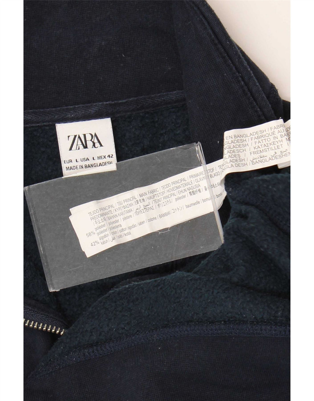 Zara Mens Zip Neck Sweatshirt Jumper Large Navy Blue Polyester
