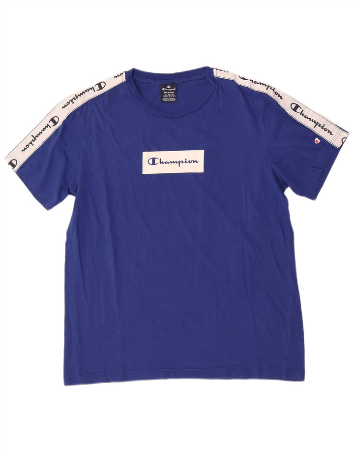 Champion Mens Graphic T-Shirt Top Medium Blue Colourblock