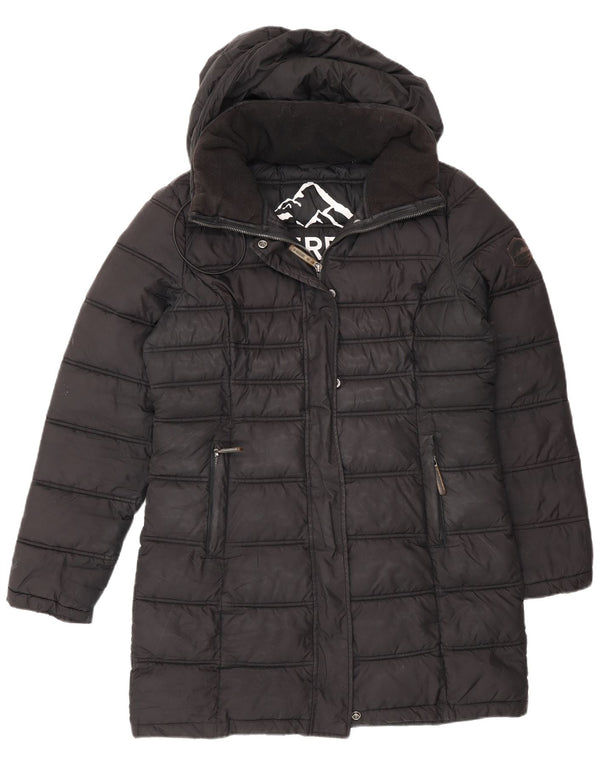 Superdry Womens Hooded Padded Coat UK 12 Medium Black Polyester