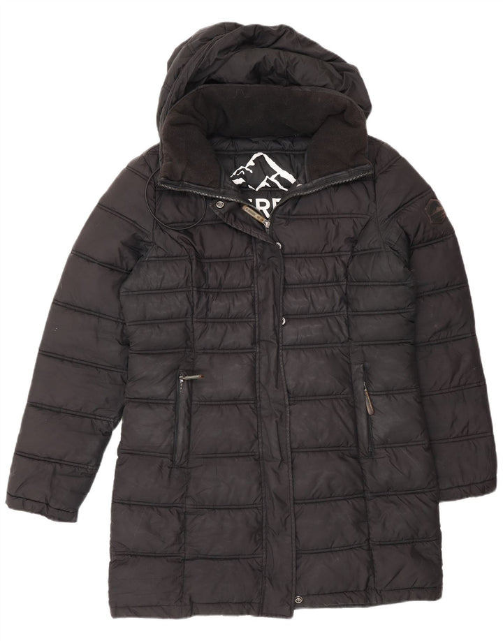 Superdry Womens Hooded Padded Coat UK 12 Medium Black Polyester