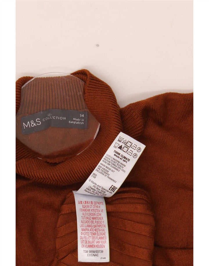 Marks & Spencer Womens Turtle Neck Jumper Sweater UK 14 Large Brown Viscose