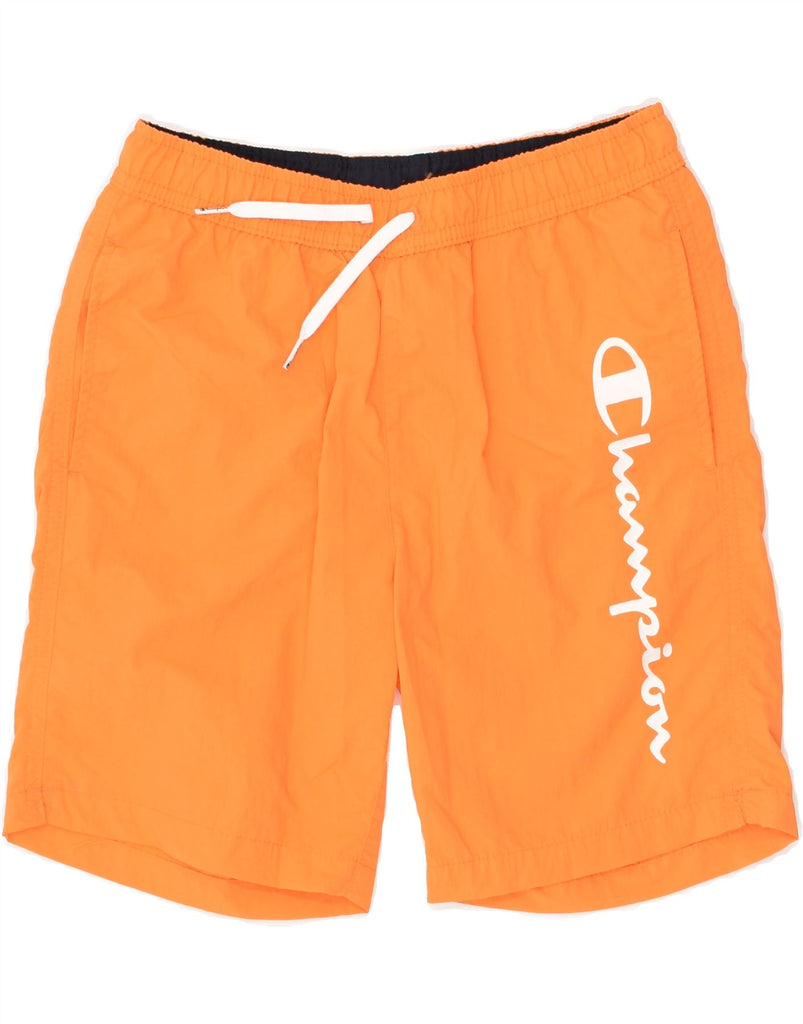 CHAMPION Boys Graphic Sport Shorts 9-10 Years Medium Orange Polyamide | Vintage Champion | Thrift | Second-Hand Champion | Used Clothing | Messina Hembry 