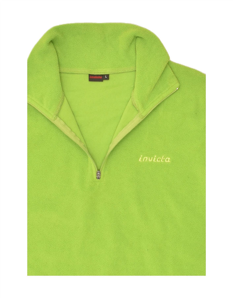 INVICTA Womens Zip Neck Fleece Jumper UK 14 Large Green Polyester | Vintage Invicta | Thrift | Second-Hand Invicta | Used Clothing | Messina Hembry 