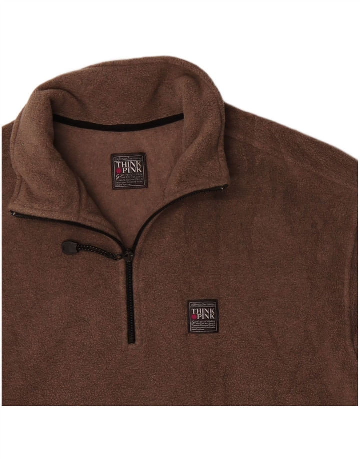 Think Pink Womens Zip Neck Fleece Jumper UK 14 Medium Brown Polyester