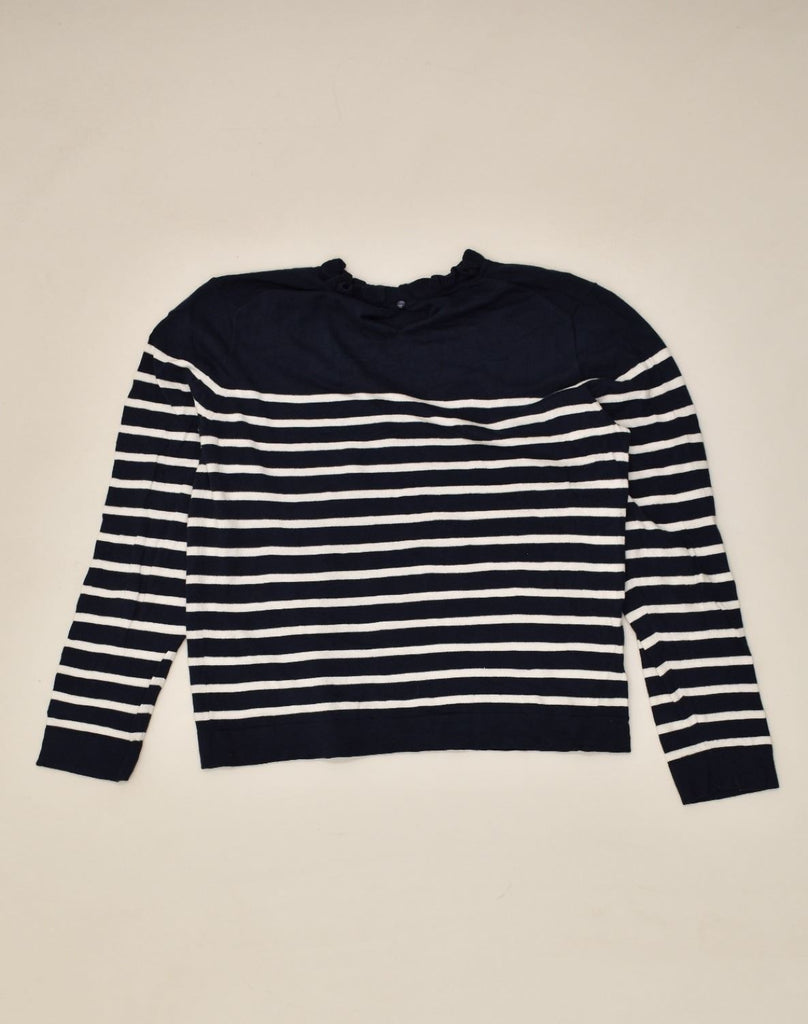 J. CREW Womens Crew Neck Jumper Sweater UK 14 Medium Navy Blue Striped | Vintage J. Crew | Thrift | Second-Hand J. Crew | Used Clothing | Messina Hembry 